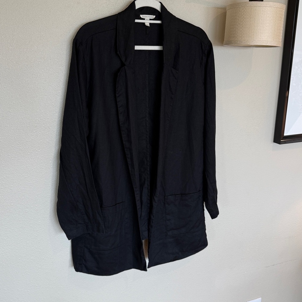 Eileen Fisher Organic Linen Long Blazer Black XL - Picture 7 of 13